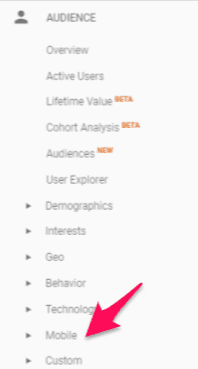 Connectez-vous à votre compte Google Analytics et consultez la section "Audience" dans la barre latérale de gauche. Localisez l'onglet "Mobile"