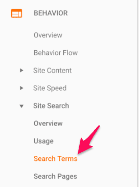 Connectez-vous à votre compte Google Analytics. Sur le côté gauche sous les rapports "Behavior", allez dans "Site Search" puis "Search Terms"