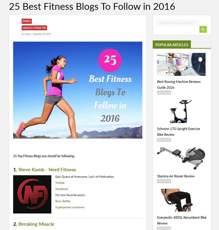 J'ai trouvé cette liste de 25 blogs impressionnants sur le fitness après environ dix secondes de recherche :