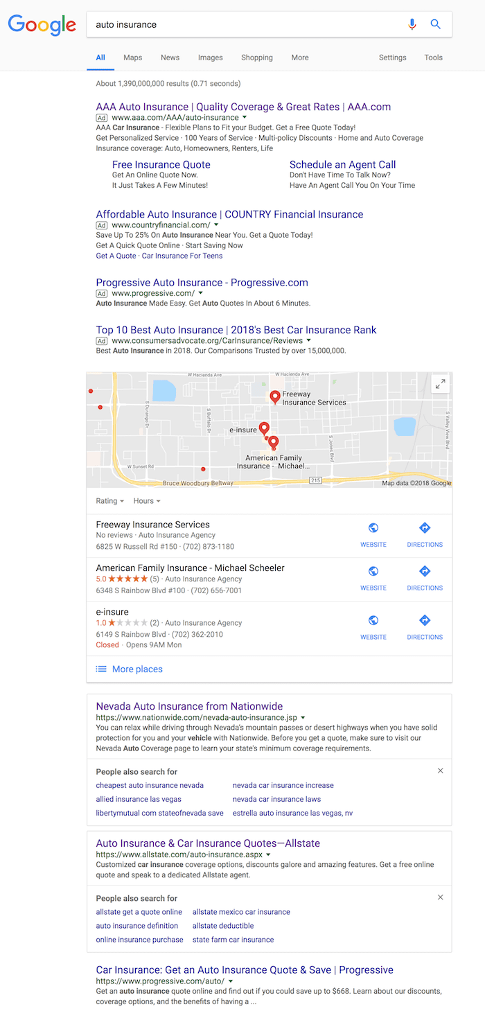 Voici une capture d'écran de la page de résultats de recherche Google que je vois, en cherchant à partir de Las Vegas, Nevada.