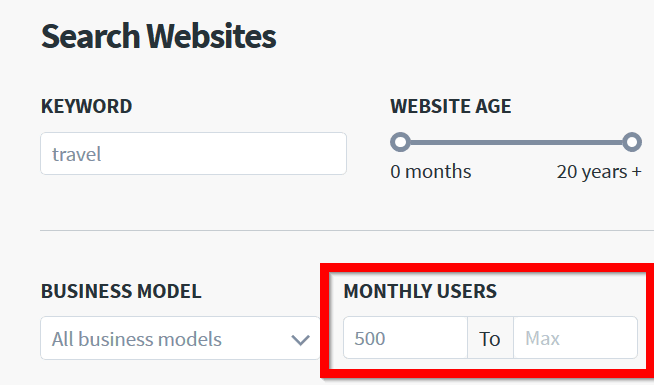 Vous voulez également définir les utilisateurs mensuels à au moins 500 par mois.