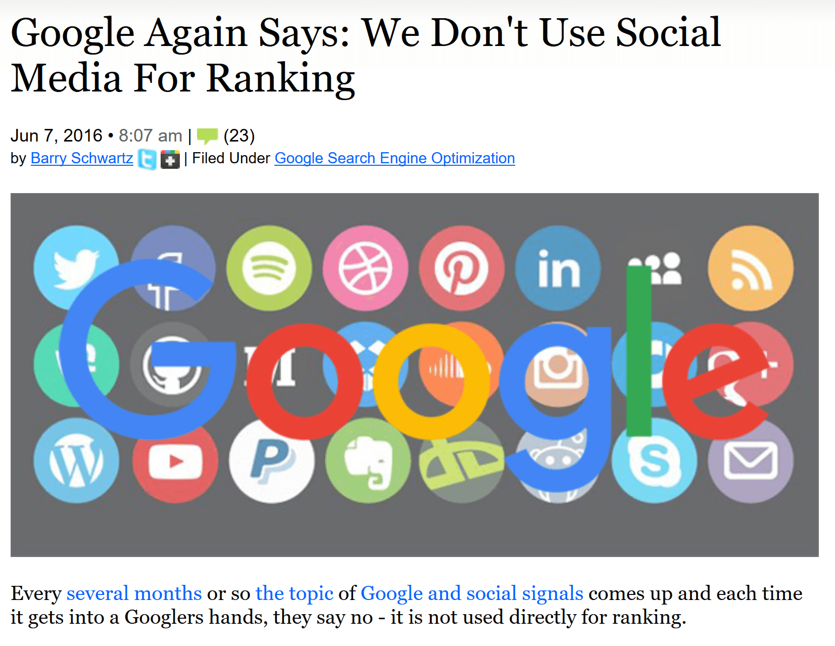 Maintenant, pour être clair: Google n'utilise plus les signaux sociaux comme un facteur de classement.