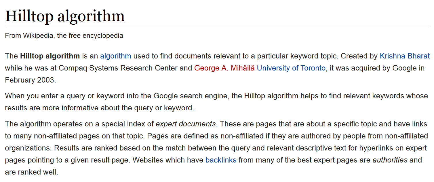 Avec toutes les discussions sur les Colibris et les Pingouins (versions des algorithmes de recherche), il est facile d'oublier une mise à jour importante de l'algorithme de Google appelée Hilltop .