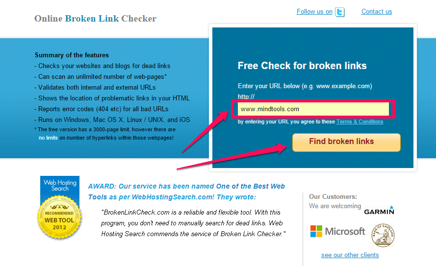 Étape # 1: Allez à brokenlinkcheck.com . Sur la page d'accueil, branchez l'URL du site sur lequel vous souhaitez avoir votre lien. Par exemple, en ce moment je veux obtenir un lien vers mon article de mindtools.com: