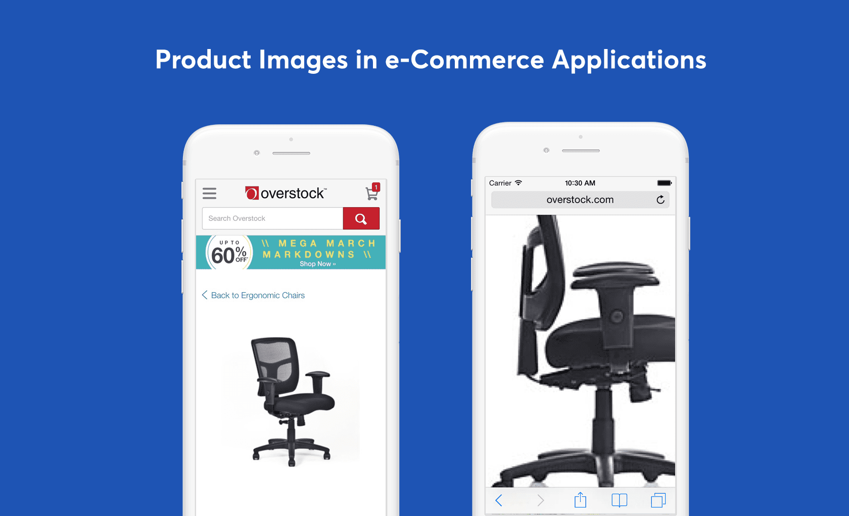 Zoom sur les images de produits dans l' application Overstock .
